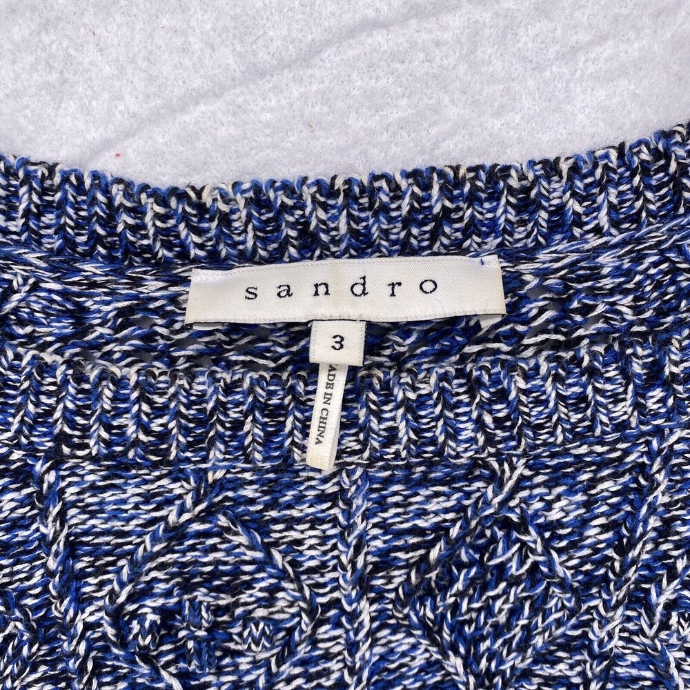 Sandro Paris Blue White Space Dye Cable Knit Cotton Sweater Size 3 Large L - Picture 2 of 11